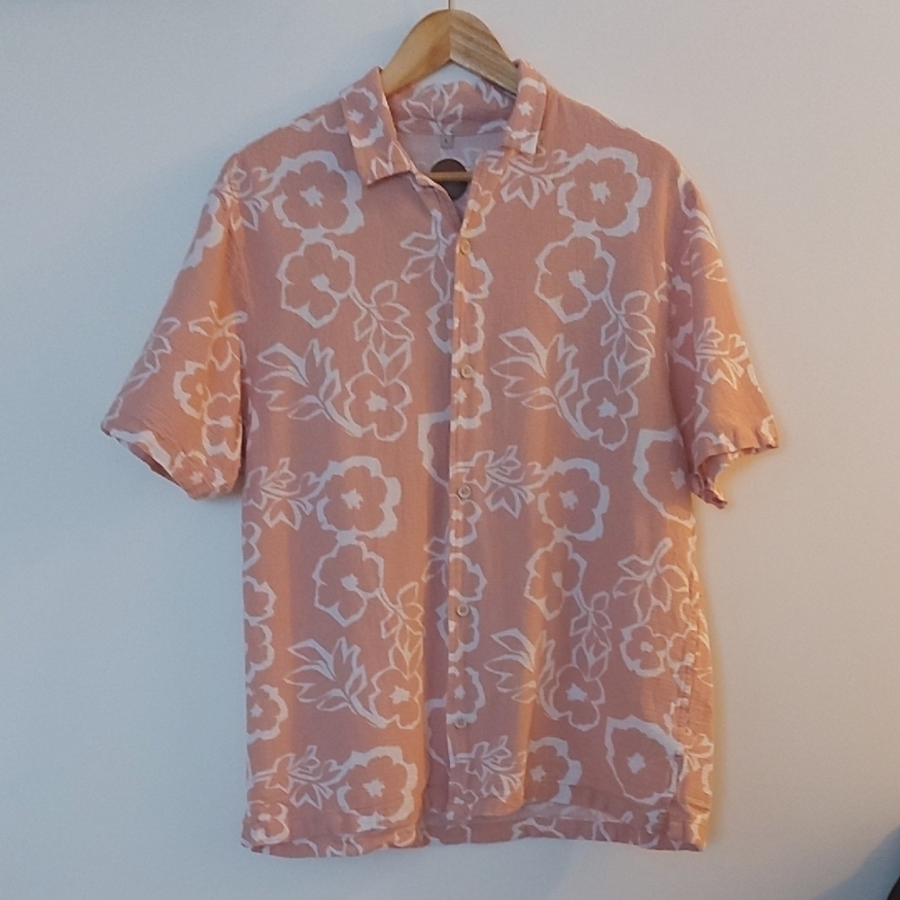Common People Tropical Floral 100% Cotton Button Down Shirt Short Sleeve Large